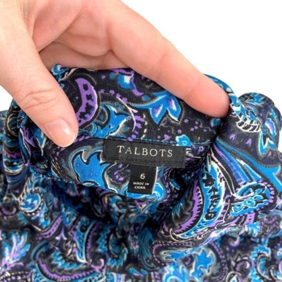 Talbots Sleevless Satin Cowlneck Paisley Blouse - Picture 4 of 5